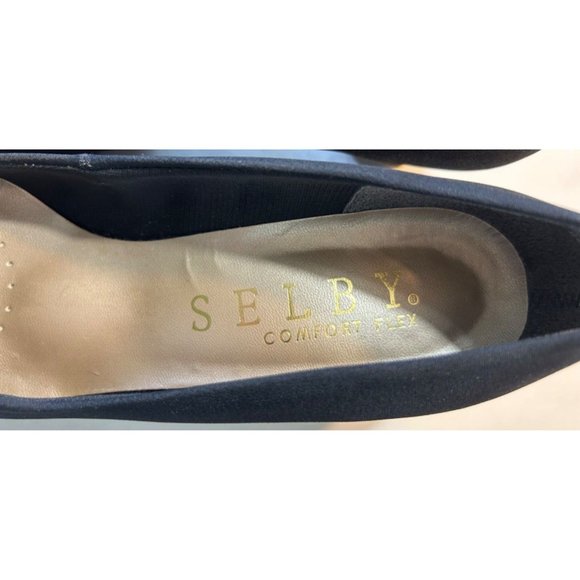 Women's Selby Delight Vintage Heels Size 9 Black Suede Bow Rhinestones - Picture 3 of 10